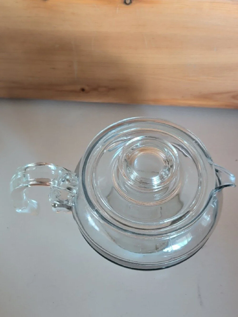 VTG. Pyrex Flameware Clear Glass Teapot with Silver Accent Lid. Made In USA